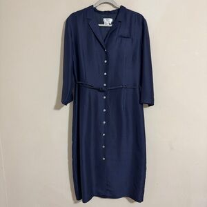 Elegant Navy Blue Button-Down Dress
